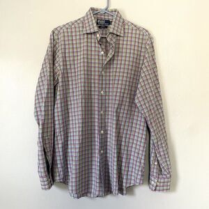 Polo Ralph Lauren Shirt 16 L Blue Purple Plaid Classic Preppy Eclectic Grandpa